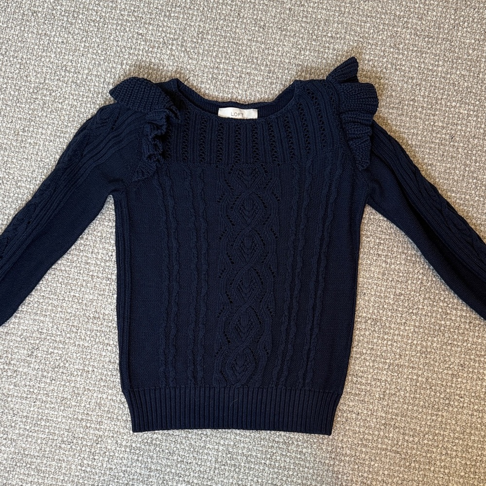 LOFT Navy Cable Knit Sweater